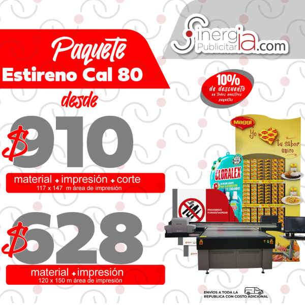 Paquete Estireno Calibre 80 120 x 150 cms Frente 